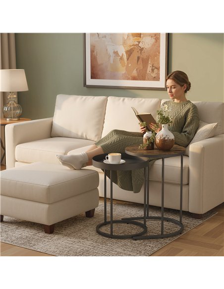 HOMCOM Set of Two Industrial Nesting Tables - Brown/Black - pic 166833 | FastDaddyshop