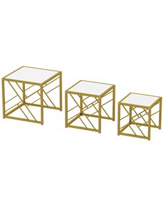 HOMCOM Nesting Coffee Tables, Set of 3 Square Side Tables with Black Metal Frame, for Living Room, Bedroom and Office, White