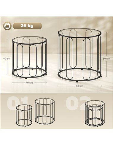 HOMCOM Elliptical Cut-Out Nesting Tables - Black