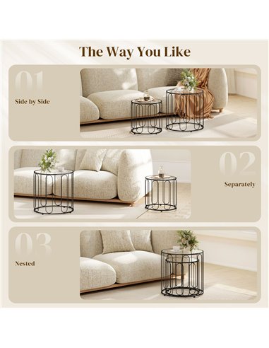 HOMCOM Elliptical Cut-Out Nesting Tables - Black