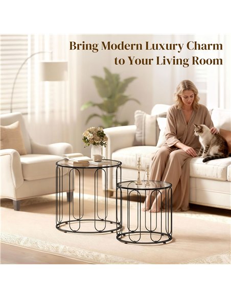 HOMCOM Elliptical Cut-Out Nesting Tables - Black - pic 166847 | FastDaddyshop
