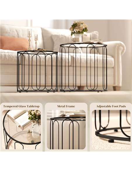 HOMCOM Elliptical Cut-Out Nesting Tables - Black - pic 166848 | FastDaddyshop