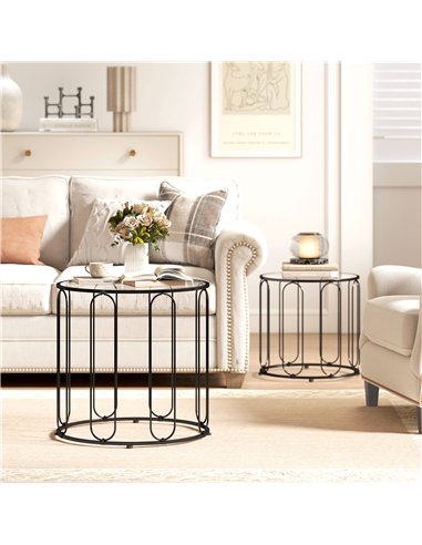 HOMCOM Elliptical Cut-Out Nesting Tables - Black