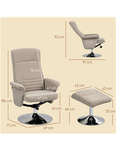 HOMCOM Swivel Recliner Chair with Footstool, Velvet Recliner Armchair with Ottoman, Steel Base, Upholstered Reclining Chair for 
