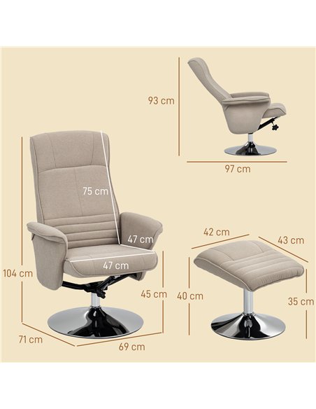 HOMCOM Swivel Recliner Chair with Footstool, Velvet Recliner Armchair with Ottoman, Steel Base, Upholstered Reclining Chair for  - pic 166863 | FastDaddyshop