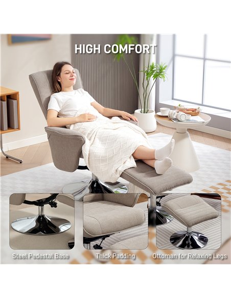 HOMCOM Swivel Recliner Chair with Footstool, Velvet Recliner Armchair with Ottoman, Steel Base, Upholstered Reclining Chair for  - pic 166866 | FastDaddyshop