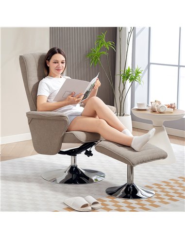 HOMCOM Swivel Recliner Chair with Footstool, Velvet Recliner Armchair with Ottoman, Steel Base, Upholstered Reclining Chair for 