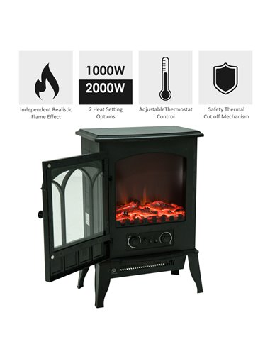 HOMCOM Freestanding Electric Fireplace Heater, 1000W/2000W-Black 