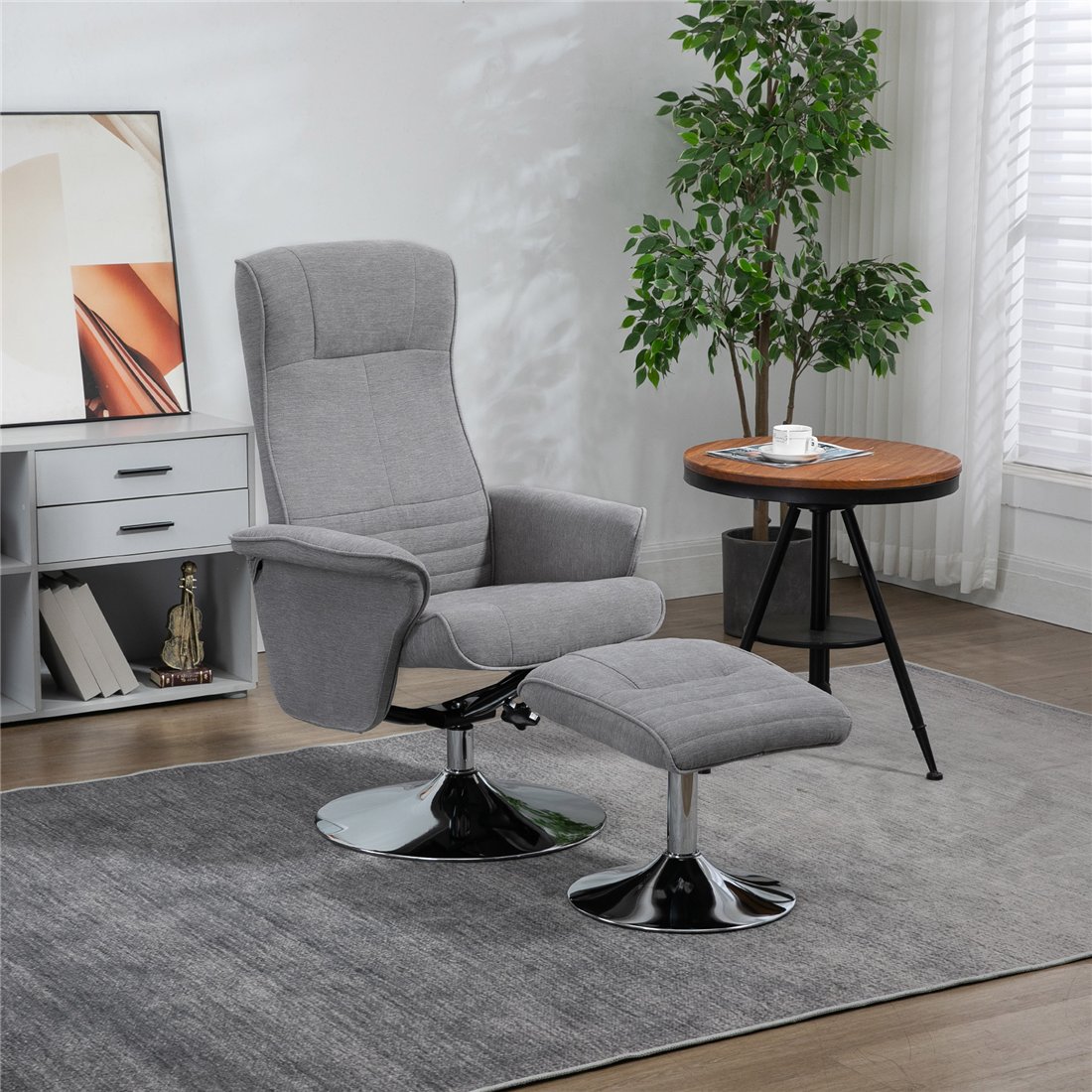 HOMCOM Velvet Swivel Recliner Chair with Footstool Grey 839-391V70GY pic1