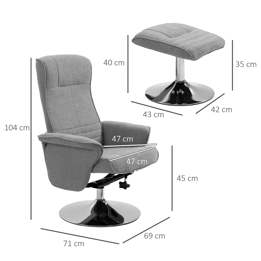 HOMCOM Velvet Swivel Recliner Chair with Footstool Grey 839-391V70GY pic2