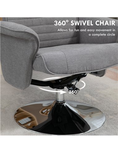 HOMCOM Swivel Recliner Chair with Footstool, Velvet Recliner Armchair with Ottoman, Steel Base, Upholstered Reclining Chair for 