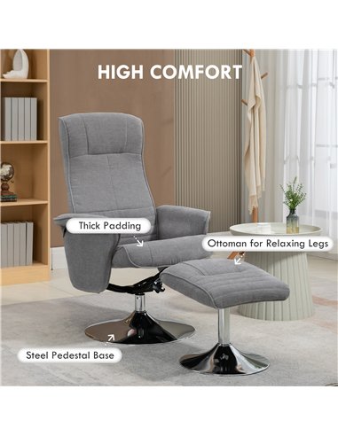 HOMCOM Swivel Recliner Chair with Footstool, Velvet Recliner Armchair with Ottoman, Steel Base, Upholstered Reclining Chair for 