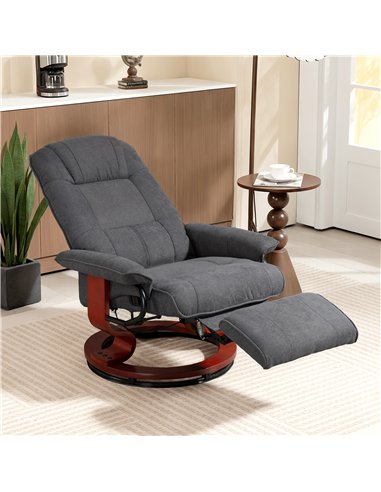 HOMCOM Reclining Swivel Chair, with Footrest - Grey