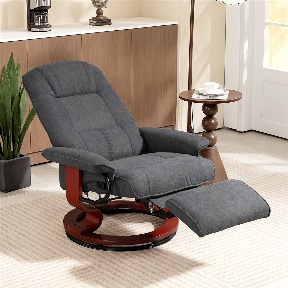 HOMCOM Reclining Swivel Armchair with Footrest Grey 833-621V74GY pic1