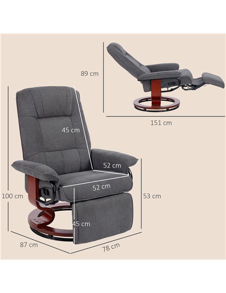 HOMCOM Reclining Swivel Chair, with Footrest - Grey - pic 166881 | FastDaddyshop