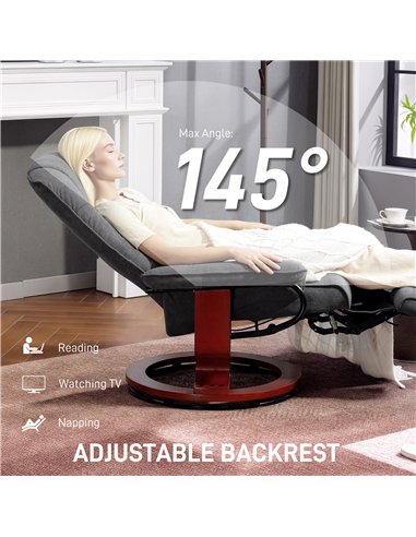 HOMCOM Reclining Swivel Chair, with Footrest - Grey