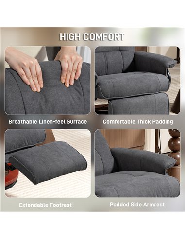 HOMCOM Reclining Swivel Chair, with Footrest - Grey