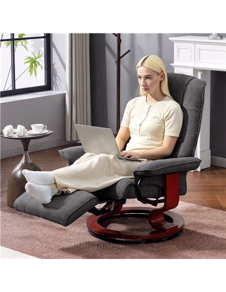 HOMCOM Reclining Swivel Chair, with Footrest - Grey - pic 166887 | FastDaddyshop