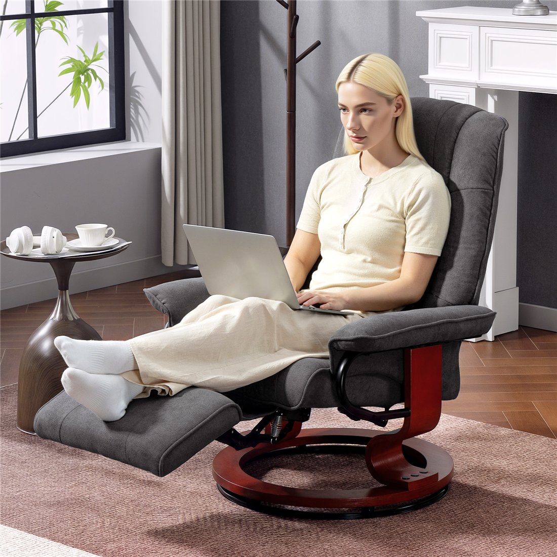 HOMCOM Reclining Swivel Armchair with Footrest Grey 833-621V74GY pic2