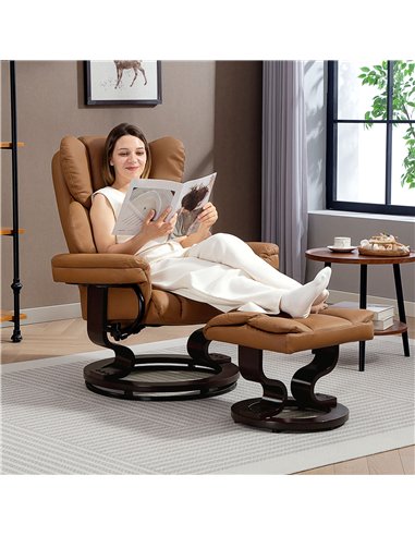 HOMCOM Faux Leather Reclining Chair and Footstool - Brown