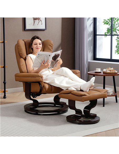 HOMCOM Faux Leather Reclining Chair and Footstool - Brown - pic 166889 | FastDaddyshop