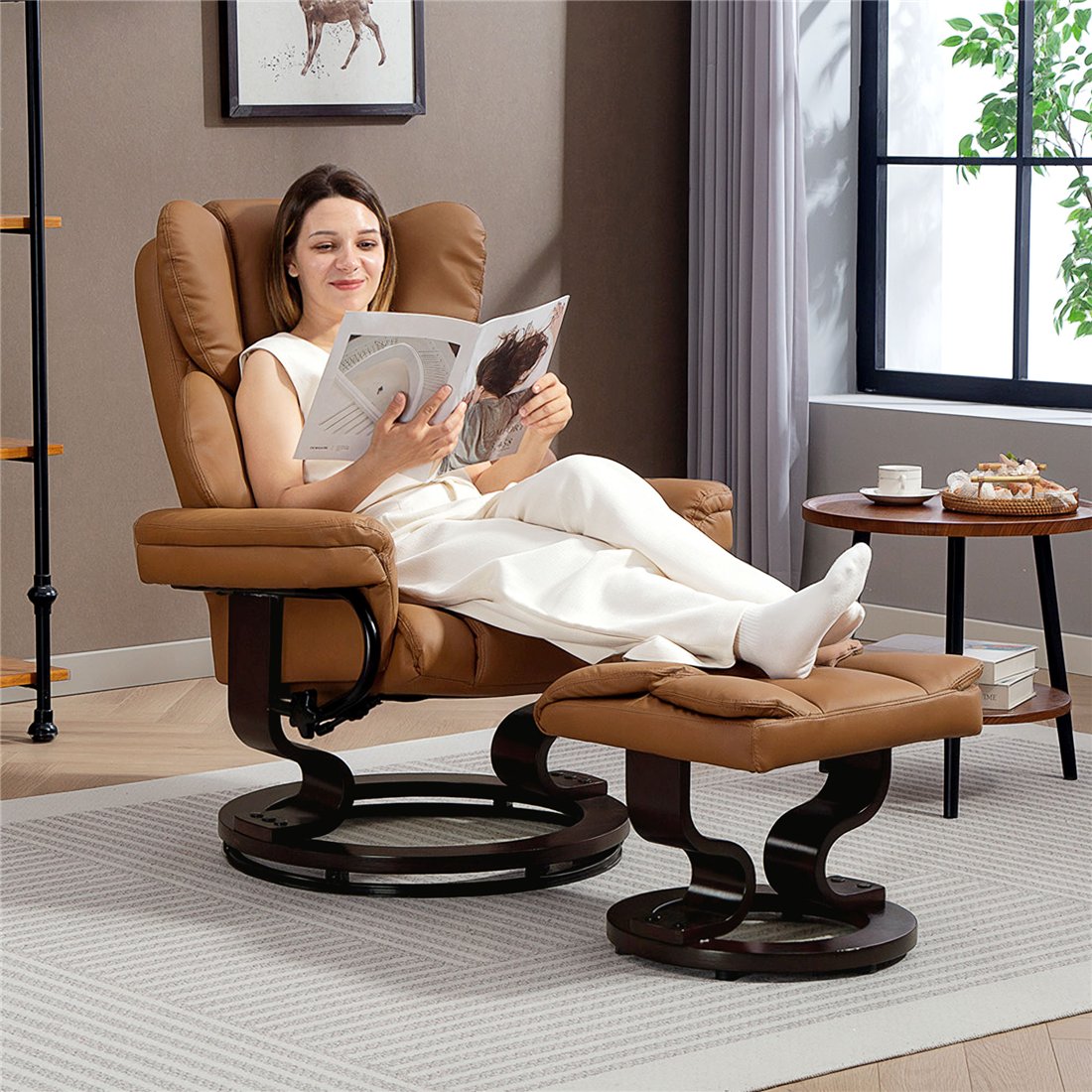 HOMCOM Faux Leather Recliner Chair & Footstool Brown 833-698V70BN pic1