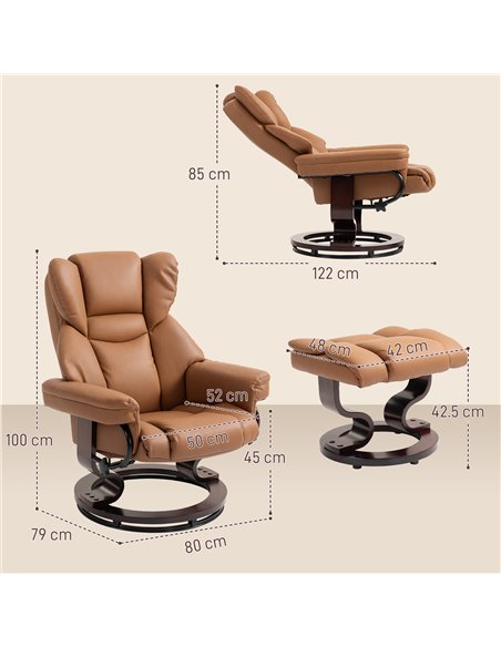 HOMCOM Faux Leather Reclining Chair and Footstool - Brown - pic 166890 | FastDaddyshop