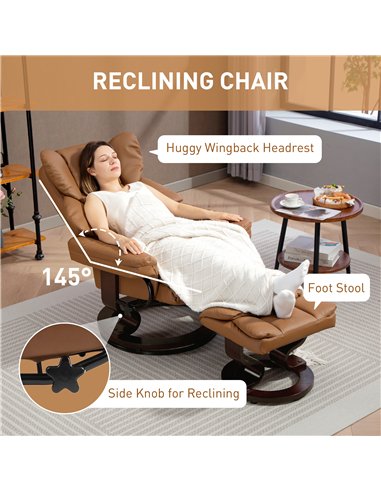 HOMCOM Faux Leather Reclining Chair and Footstool - Brown