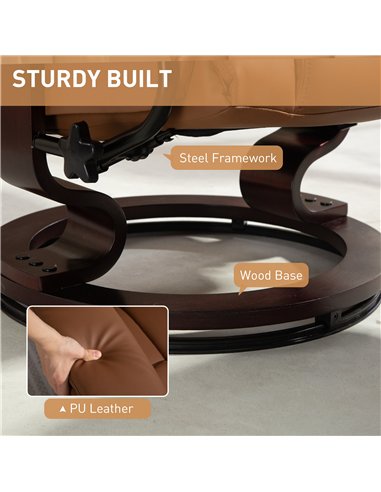 HOMCOM Faux Leather Reclining Chair and Footstool - Brown