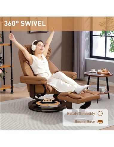 HOMCOM Faux Leather Reclining Chair and Footstool - Brown