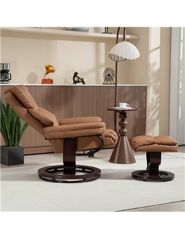 HOMCOM Faux Leather Reclining Chair and Footstool - Brown