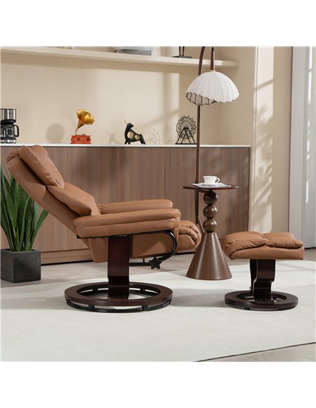 HOMCOM Faux Leather Reclining Chair and Footstool - Brown - pic 166894 | FastDaddyshop