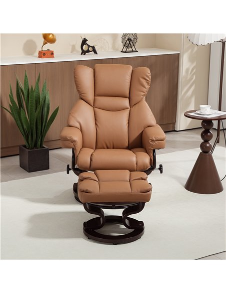 HOMCOM Faux Leather Reclining Chair and Footstool - Brown - pic 166895 | FastDaddyshop