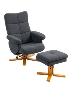 HOMCOM Linen-Look Recliner, with Storage Ottoman - Grey