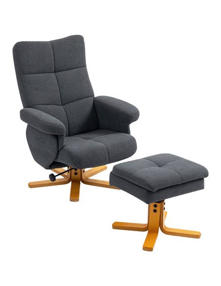 HOMCOM Linen-Look Recliner, with Storage Ottoman - Grey - pic 166897 | FastDaddyshop