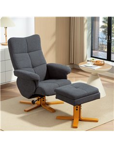 HOMCOM Linen-Look Recliner, with Storage Ottoman - Grey 2