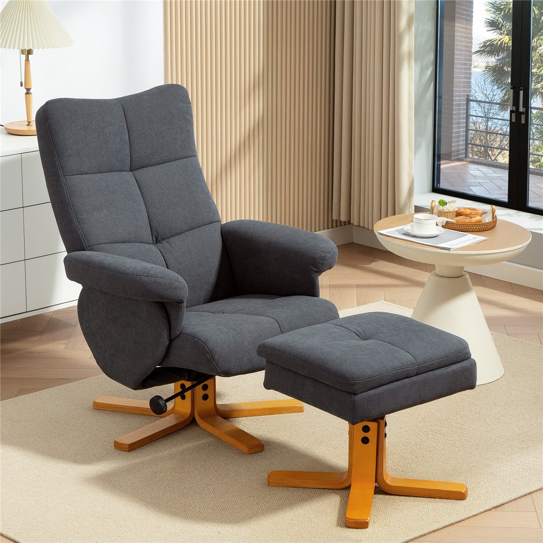 HOMCOM Linen-Effect Recliner with Storage Ottoman Grey 833-358V71GY pic1
