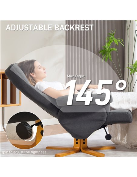 HOMCOM Linen-Look Recliner, with Storage Ottoman - Grey - pic 166900 | FastDaddyshop