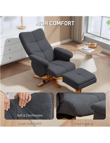 HOMCOM Linen-Look Recliner, with Storage Ottoman - Grey