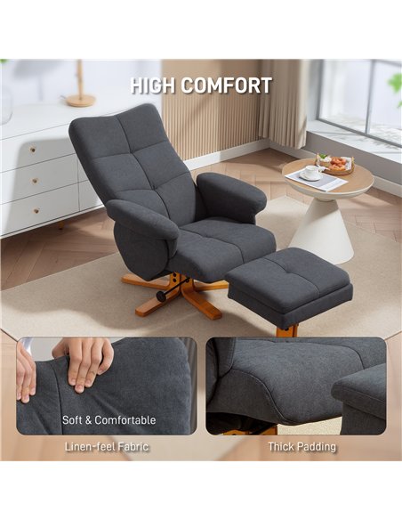 HOMCOM Linen-Look Recliner, with Storage Ottoman - Grey - pic 166902 | FastDaddyshop