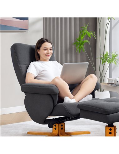HOMCOM Linen-Look Recliner, with Storage Ottoman - Grey