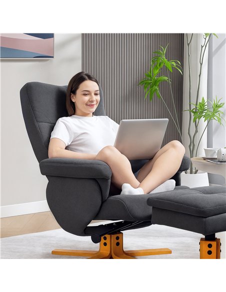 HOMCOM Linen-Look Recliner, with Storage Ottoman - Grey - pic 166905 | FastDaddyshop