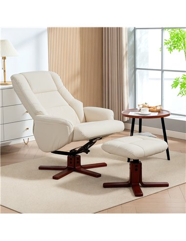 HOMCOM Rocking Recliner Chair with Footstool, PU Leather Recliner Armchair with Wood Base, Upholstered Reclining Chair for Livin