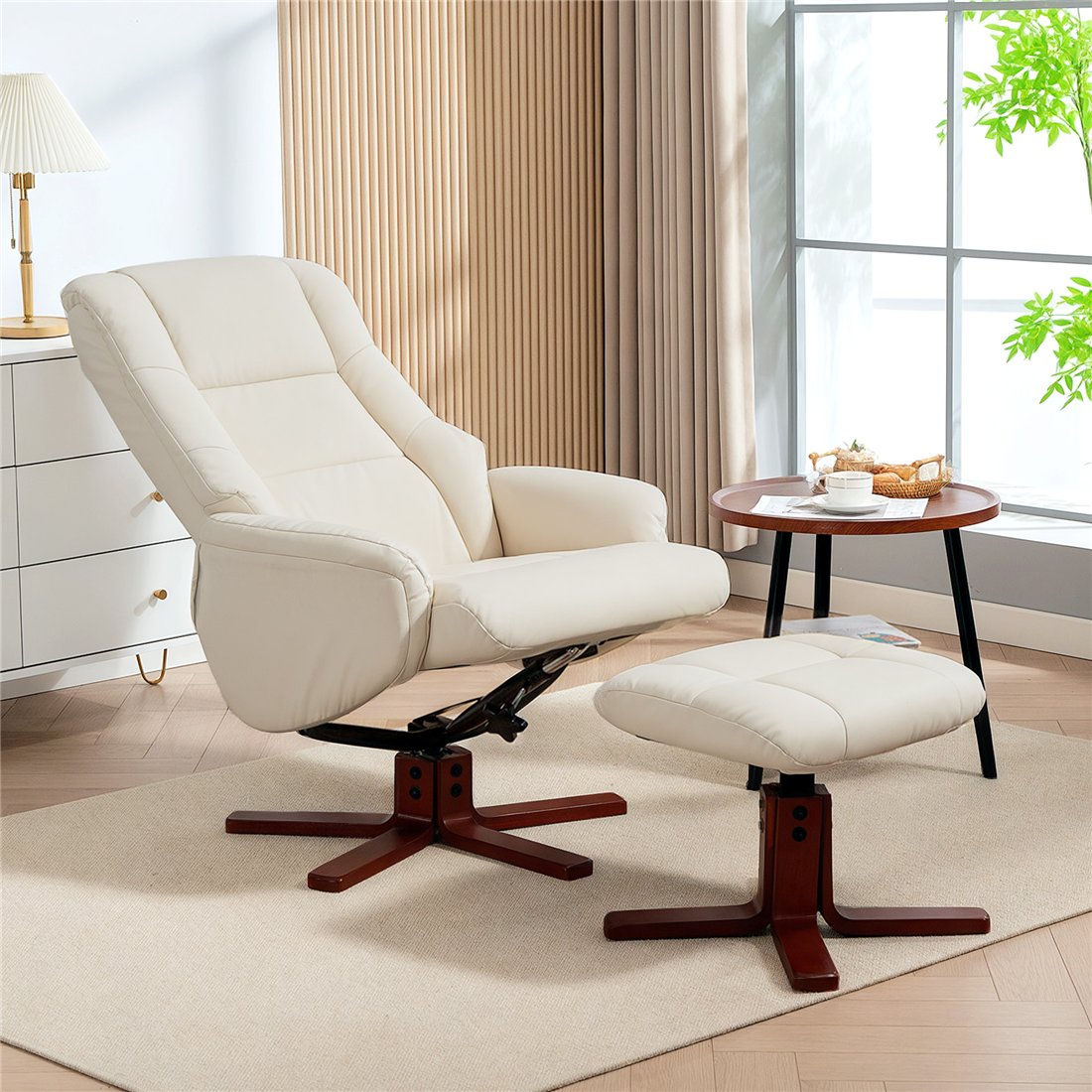 HOMCOM Rocking Recliner Chair with Footstool Cream 839-962V71CW pic1
