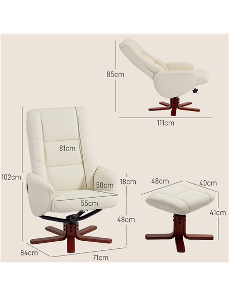 HOMCOM Rocking Recliner Chair with Footstool, PU Leather Recliner Armchair with Wood Base, Upholstered Reclining Chair for Livin - pic 166908 | FastDaddyshop