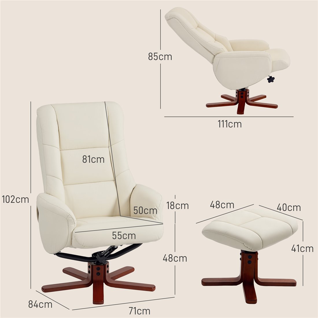 HOMCOM Rocking Recliner Chair with Footstool Cream 839-962V71CW pic2