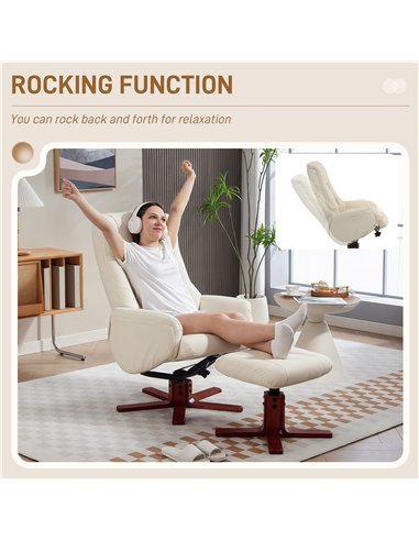 HOMCOM Rocking Recliner Chair with Footstool, PU Leather Recliner Armchair with Wood Base, Upholstered Reclining Chair for Livin