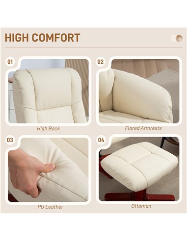 HOMCOM Rocking Recliner Chair with Footstool, PU Leather Recliner Armchair with Wood Base, Upholstered Reclining Chair for Livin