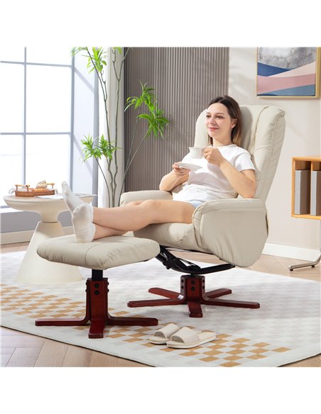 HOMCOM Rocking Recliner Chair with Footstool, PU Leather Recliner Armchair with Wood Base, Upholstered Reclining Chair for Livin - pic 166913 | FastDaddyshop