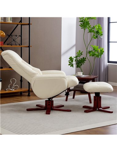 HOMCOM Rocking Recliner Chair with Footstool, PU Leather Recliner Armchair with Wood Base, Upholstered Reclining Chair for Livin